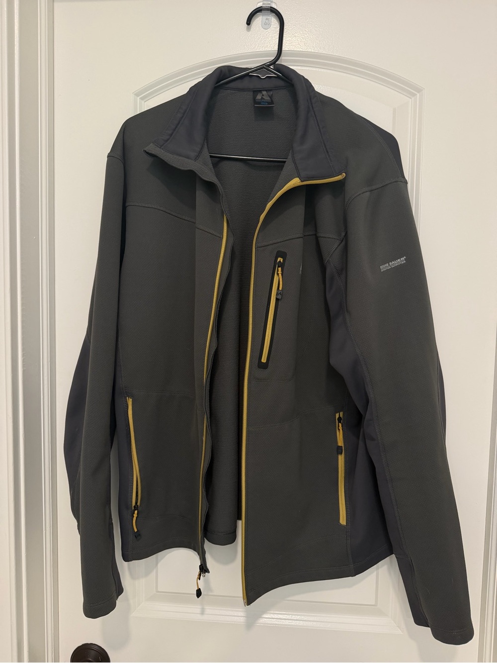 Eddie Bauer Men's Gray Softshell Jacket with Yellow Trim